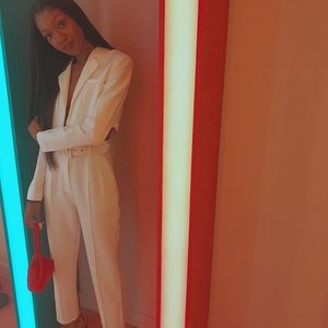 white two piece trouser and blazer